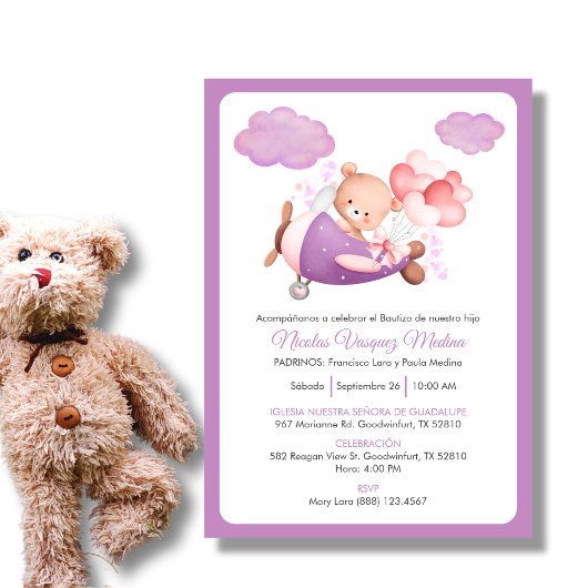 Invitation Bautizo Invitacion Cheerful Teddy Baptême Garçon