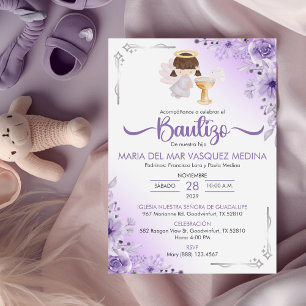 Invitation Bautizo Invitacion Cute Girl Angel Fleurs Baptême