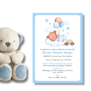 Invitation Bautizo Invitacion Cute Teddy Bear Boys Baptême