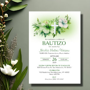 Invitation Bautizo Invitacion Elégante Fleurs Blanches Baptêm
