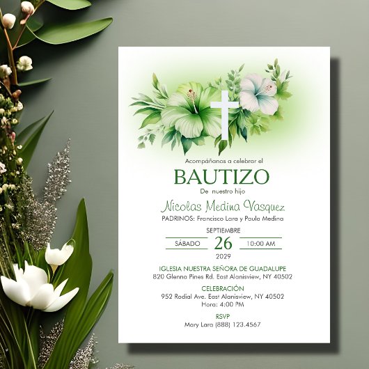 Invitation Bautizo Invitacion Elégante Fleurs Blanches Baptêm