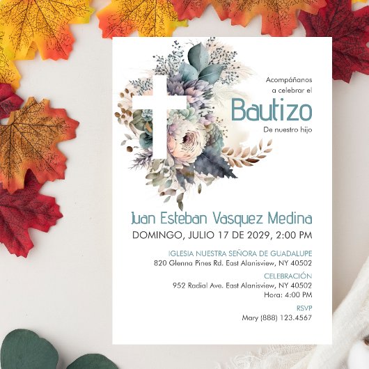 Invitation Bautizo Invitacion Elégante Fleurs Blanches Baptêm
