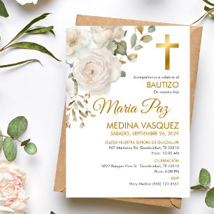 Invitation Bautizo Invitacion Elégante Fleurs Blanches Baptêm