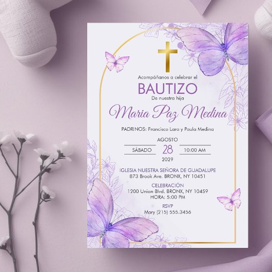 Invitation Bautizo Invitacion en espagnol Baptême Papillons