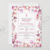 Invitation Bautizo Invitacion en espagnol Baptême rose Fleurs (Devant)