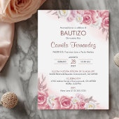 Invitation Bautizo Invitacion en espagnol Baptême rose Fleurs