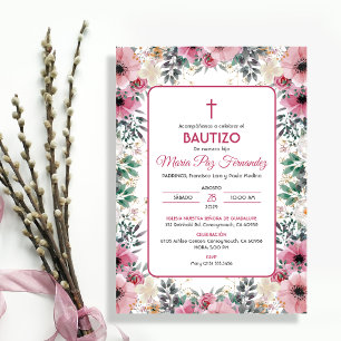 Invitation Bautizo Invitacion en espagnol Baptême rose Fleurs