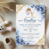 Invitation Bautizo Invitacion Fleurs BLEU Fille Angel Baptême
