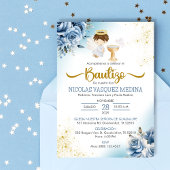 Invitation Bautizo Invitacion Fleurs BLEUES BOY Angel Baptême