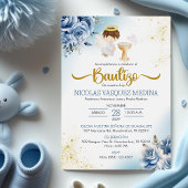 Invitation Bautizo Invitacion Fleurs BLEUES BOY Angel Baptême
