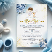 Invitation Bautizo Invitacion Fleurs BLEUES BOY Angel Baptême