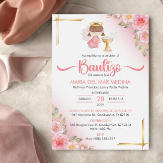 Invitation Bautizo Invitacion Fleurs mignonnes Fille Angel Ba