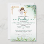 Invitation Bautizo Invitacion Fleurs vertes Baptême catholiqu (Devant)