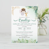 Invitation Bautizo Invitacion Fleurs vertes Baptême catholiqu (Debout devant)