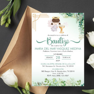 Invitation Bautizo Invitacion Fleurs vertes Baptême catholiqu