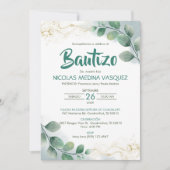 Invitation Bautizo Invitacion Green Feuilles Baptême religieu (Devant)