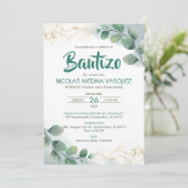 Invitation Bautizo Invitacion Green Feuilles Baptême religieu (Debout devant)