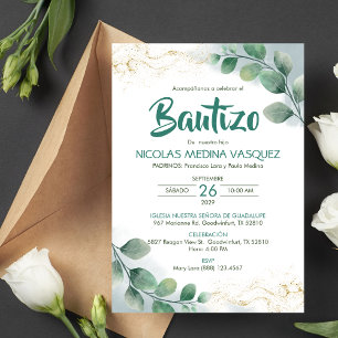 Invitation Bautizo Invitacion Green Feuilles Baptême religieu