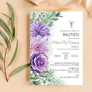 Invitation Bautizo Invitacion mignon Fleurs violettes Christe