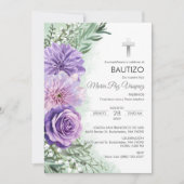 Invitation Bautizo Invitacion mignon Fleurs violettes Christe (Devant)