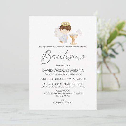 Invitation Bautizo Invitacion mignon GARÇON Angel Simple Bapt (Debout devant)