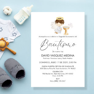 Invitation Bautizo Invitacion mignon GARÇON Angel Simple Bapt