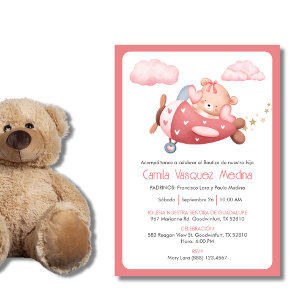 Invitation Bautizo Invitacion mignon ours en peluche fille Ba