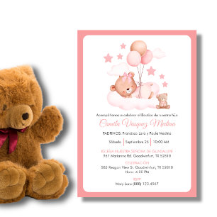 Invitation Bautizo Invitacion mignonne ours en peluche filles
