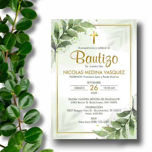 Invitation Bautizo Invitacion Verdure Baptême religieux
