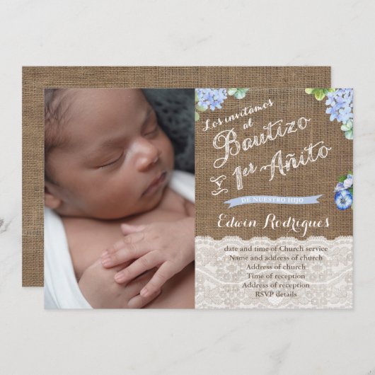 Invitation Bautizo Primer Añito, Baptême fête d'anniversaire  (Devant / Derrière)