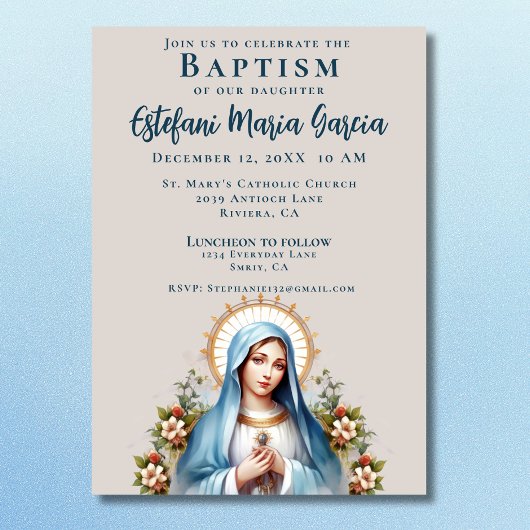 Invitation Bautizo Virgen de Guadalupe Baptême espagnol