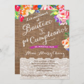 Invitation Bautizo y 1er cumple, floraux mexicains brillants (Devant / Derrière)