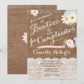 Invitation Bautizo y 1er cumpleaños, invitaciones para niña (Devant / Derrière)