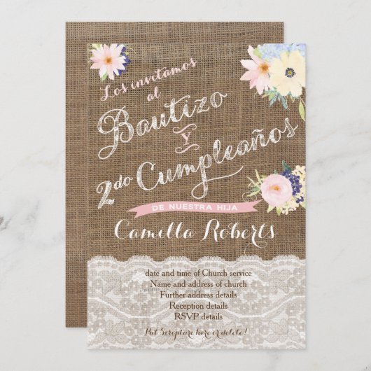 Invitation Bautizo y 2do cumpleaños, segundo cumple bautismo (Devant / Derrière)