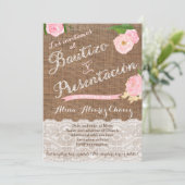 Invitation Bautizo y presentación, niña, arpillera, encaje (Debout devant)