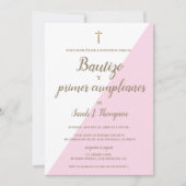Invitation Bautizo y primer cumpleaños Baptême espagnol rose (Devant)