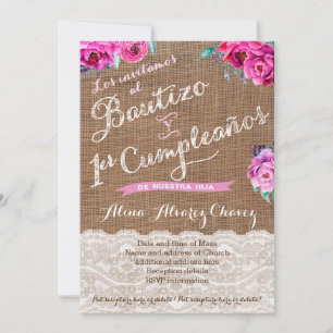 Invitation Bautizo y primer cumpleaños, invitación castellano