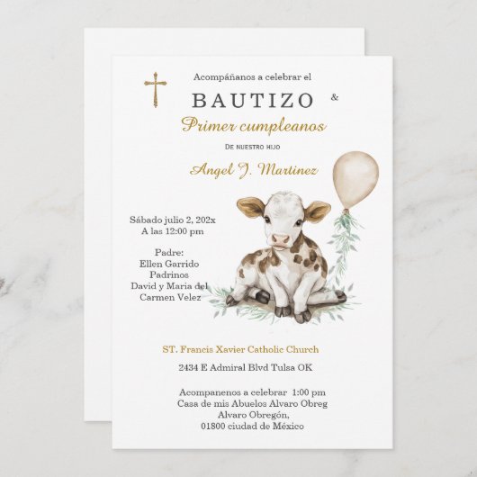 Invitation Bautizo y Primer Cumpleaños Niño (Devant / Derrière)