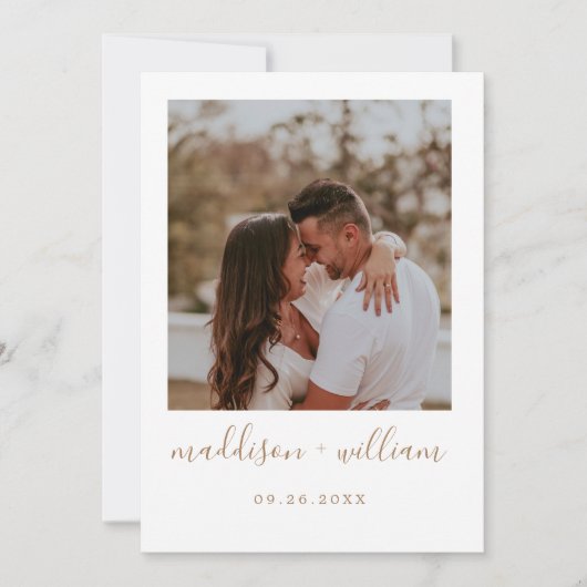 Invitation Bbeige rustique minimaliste avec mariage photo inv (Devant)