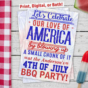 Invitation BBQ 4 juillet Feu d'artifice amusant Barbecue