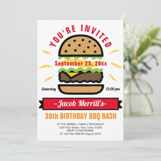 Invitation BBQ Anniversaire Bash N'importe quel âge Invitatio (Debout devant)