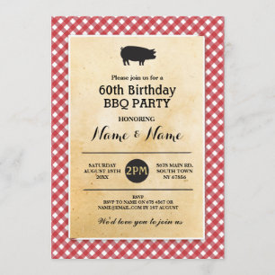 Invitation BBQ Anniversaire N'importe quel âge Rustique Rouge