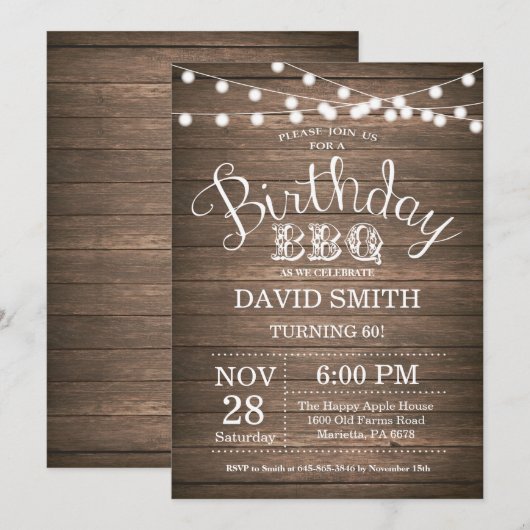 Invitation BBQ Anniversaire Rustique 60e Anniversa (Devant / Derrière)
