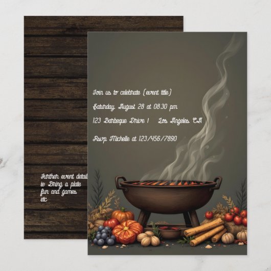 Invitation BBQ Automnal Rustique Rassemblement d'Automne (Devant / Derrière)