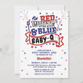 Invitation BBQ Baby shower BBQ pour bébé blanc rouge et bleu (Devant)