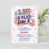 Invitation BBQ Baby shower BBQ pour bébé blanc rouge et bleu (Debout devant)