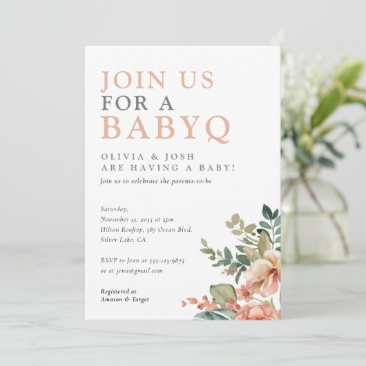 Invitation BBQ Baby shower bébé fille (Debout devant)