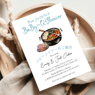 Invitation BBQ Baby shower bébé Q Pot de grillade En vichy bl