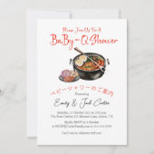Invitation BBQ Baby shower bébé Q Pun Rouge En vichy Rustique (Devant)