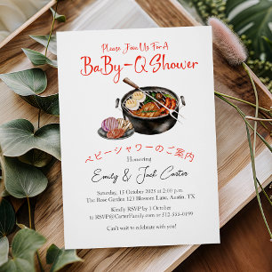 Invitation BBQ Baby shower bébé Q Pun Rouge En vichy Rustique